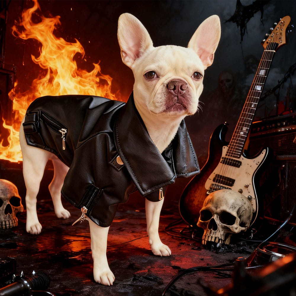 FLAdorepet dog leather jacket with zipper closure for easy on/off and quick potty breaks