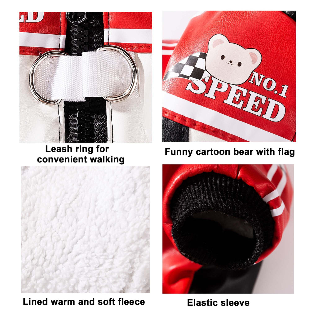 FLAdorepet Race Car Driver Costume back view shows easy-on zipper for quick dressing.