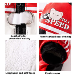 FLAdorepet Race Car Driver Costume back view shows easy-on zipper for quick dressing.
