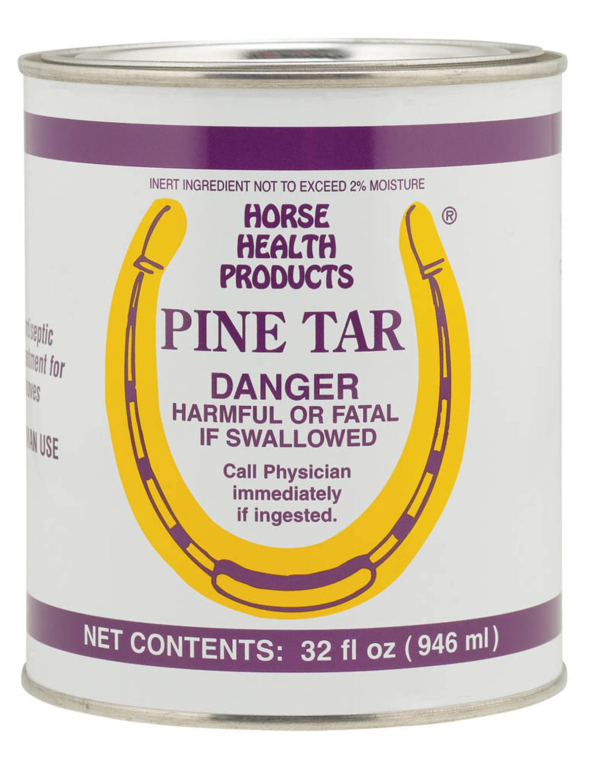 Flagline Horse Health Pine Tar bottle illustrates natural antiseptic for moisture retention and hoof flexibility.