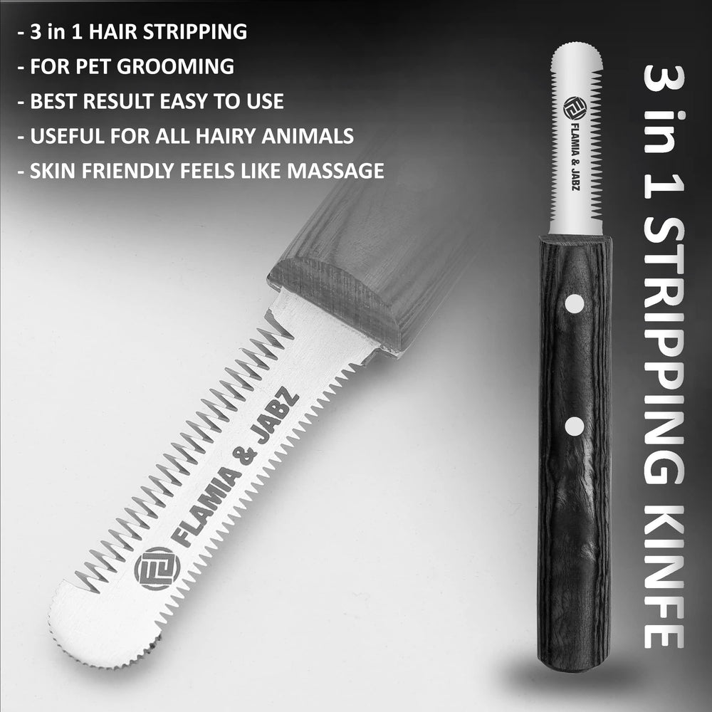 FLAMIA & JABZ stripping knife in use on a dog groom session