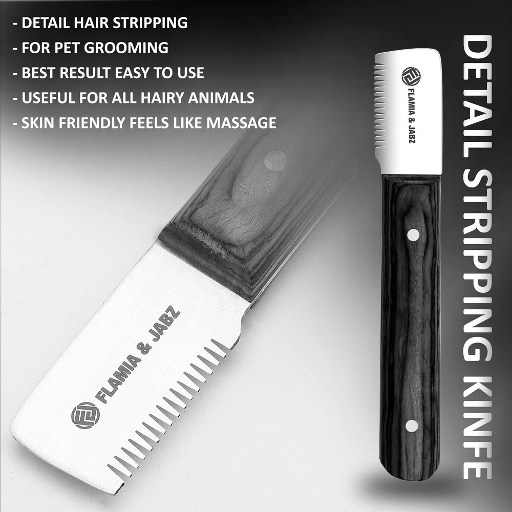 FLAMIA & JABZ stripping knife finish-on-pet for a show-ready coat