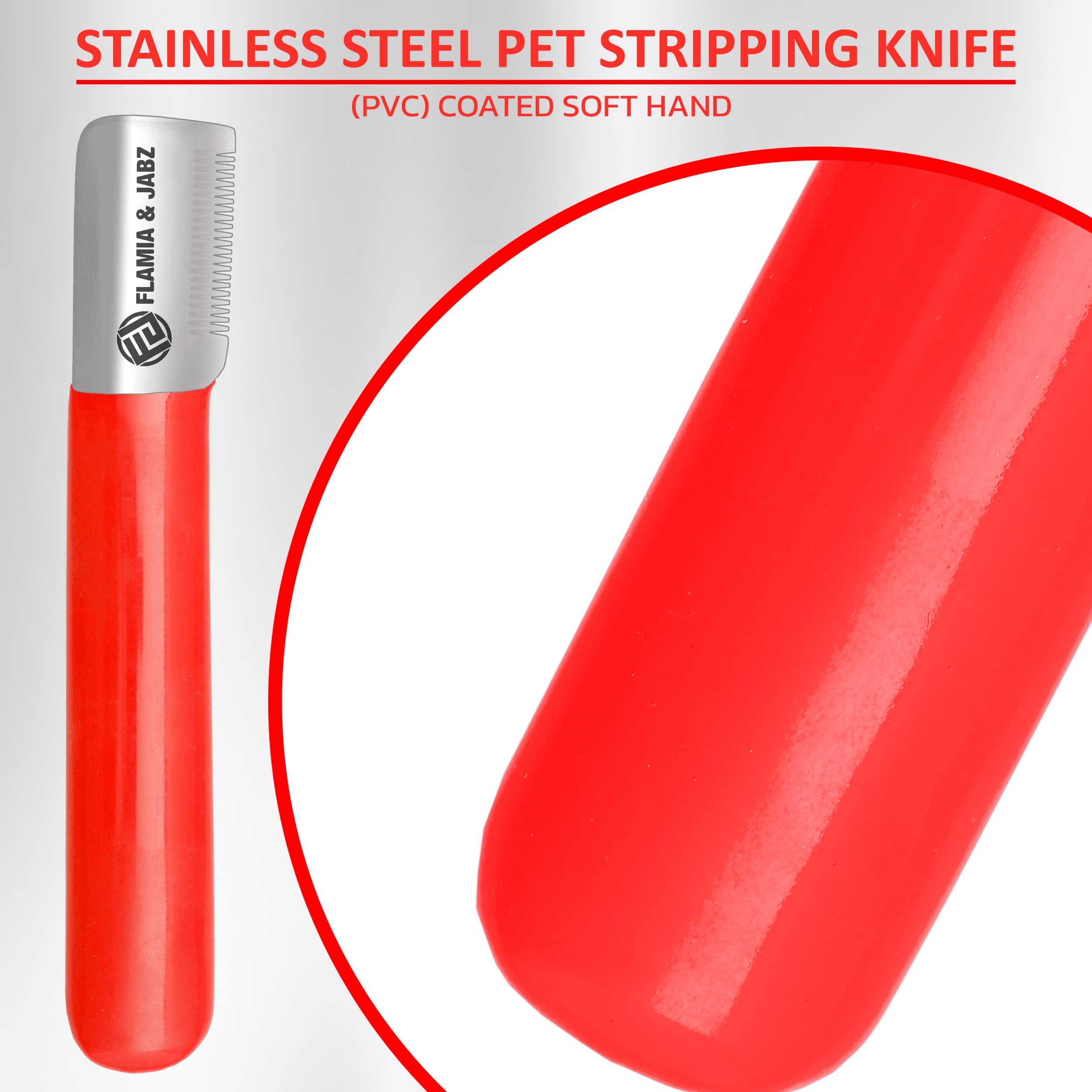 FLAMIA & JABZ stripping knife with stainless steel blade for efficient undercoat removal.