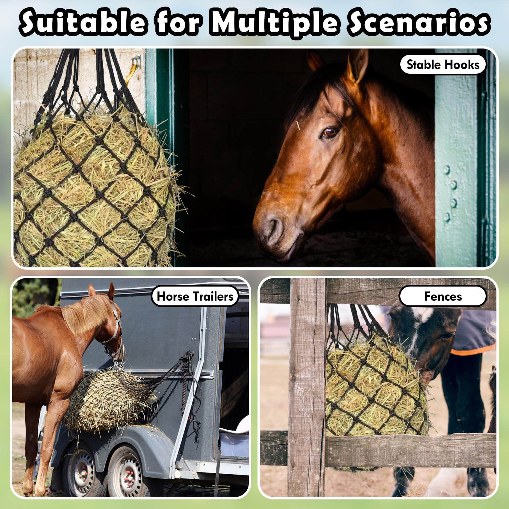 Flantor hay net includes gloves, protecting hands during filling.