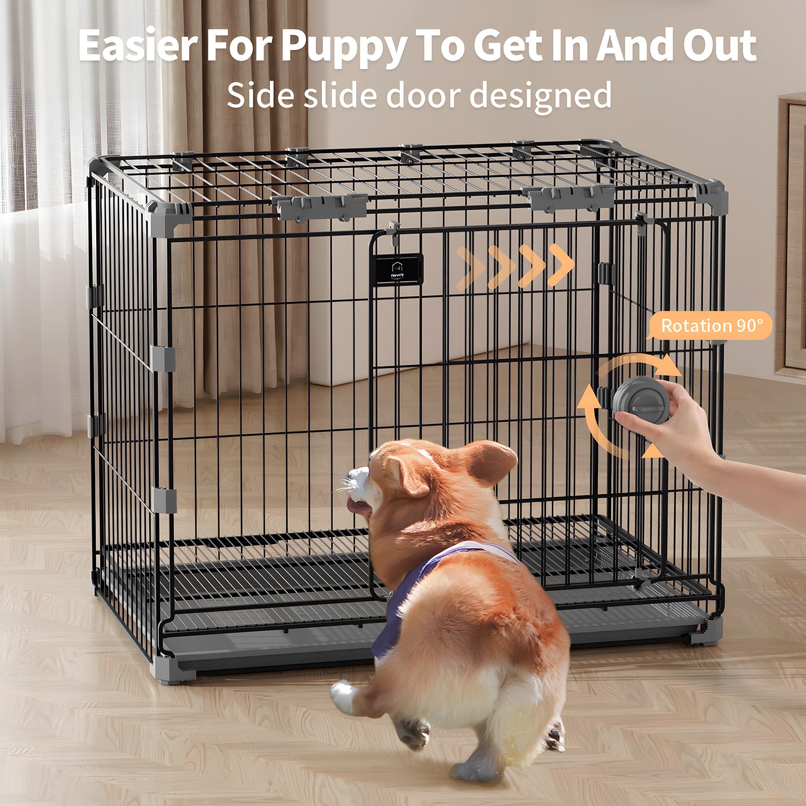 FLARUZIY dog crate collapsible frame demonstrates easy setup for travel and storage.