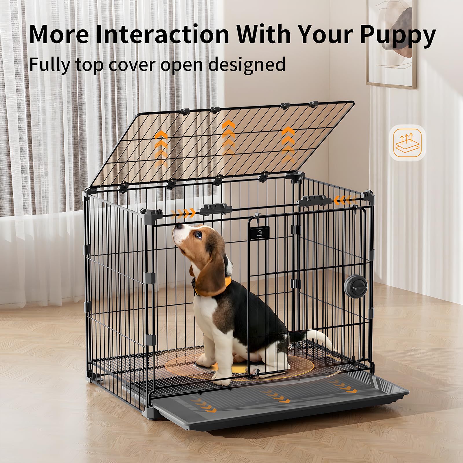 FLARUZIY dog crate open-top design encourages interaction during playtime or supervision.