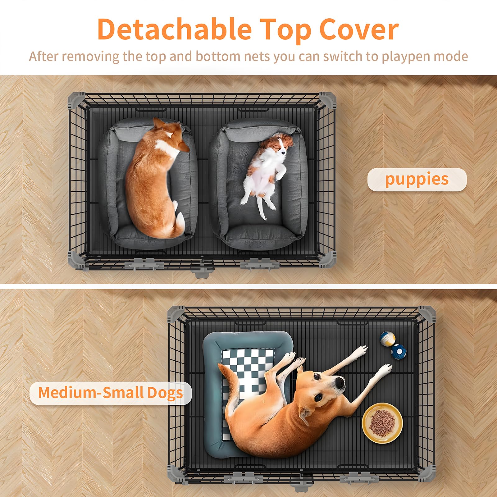 FLARUZIY dog crate has two-entrance sliding door for easy access.