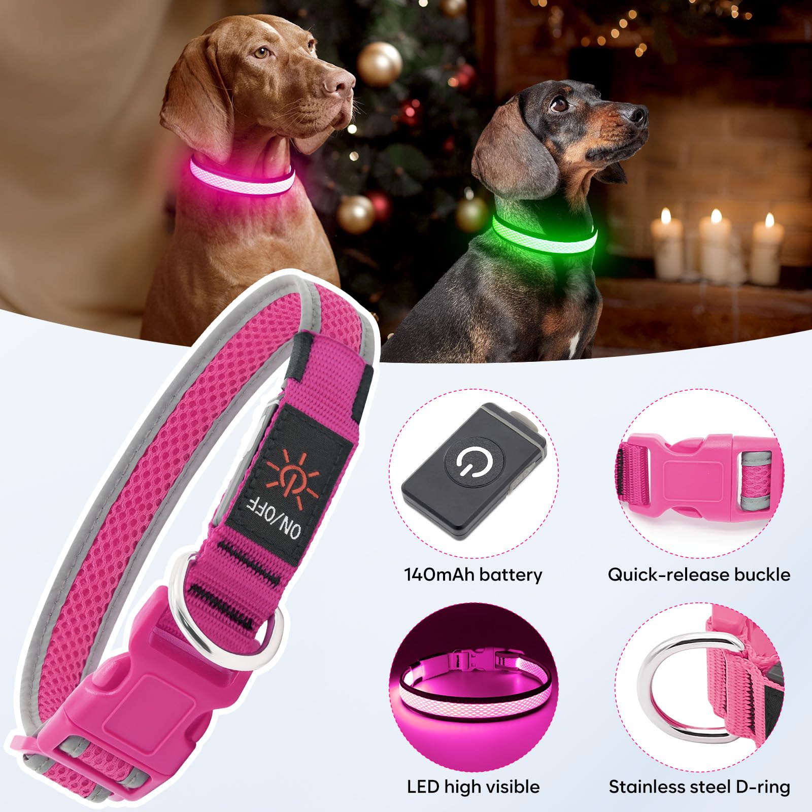 Flashseen LED dog collar adjustable fit suits multiple dog sizes