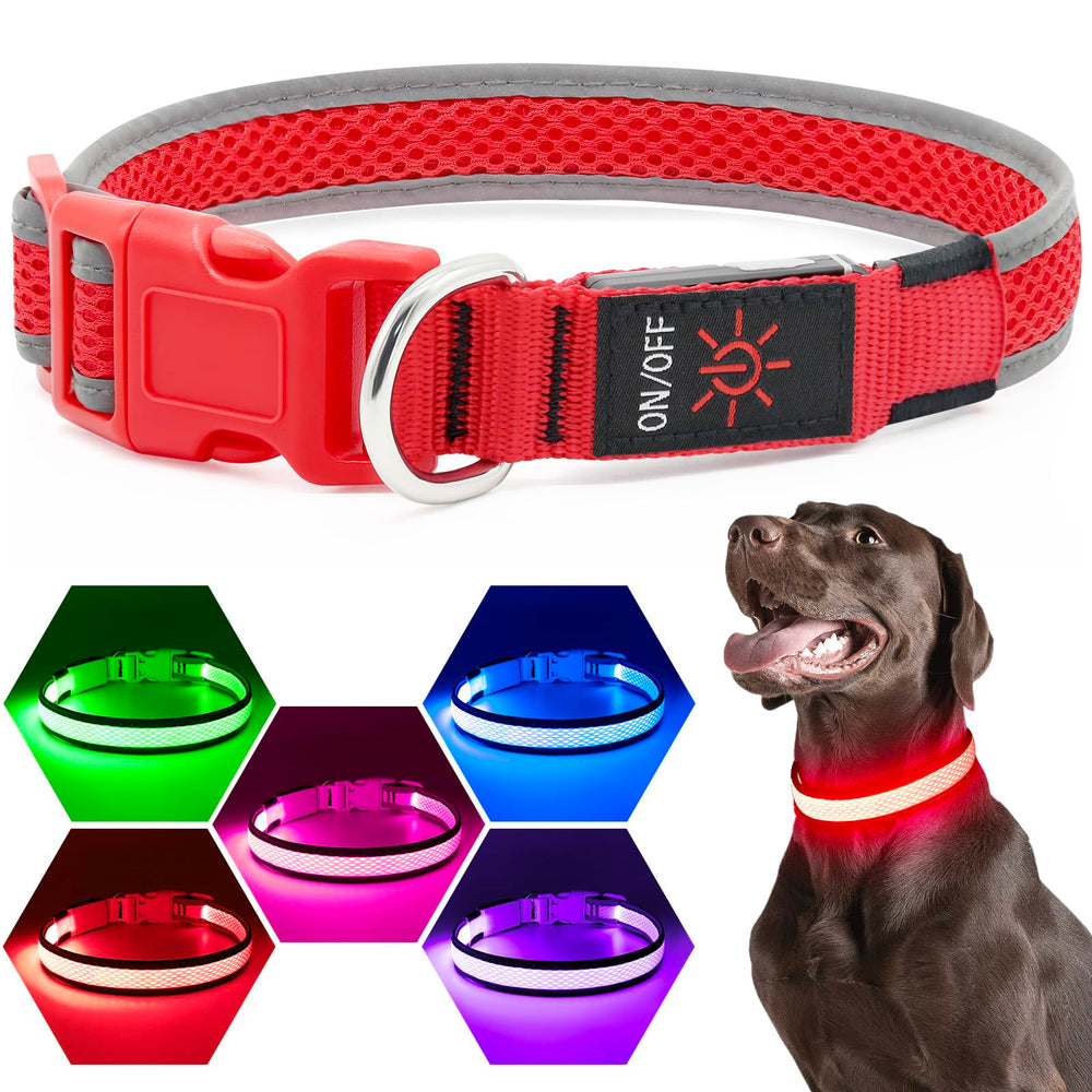 Flashseen LED dog collar ruby red rear view highlighting glow modes for safer strolls