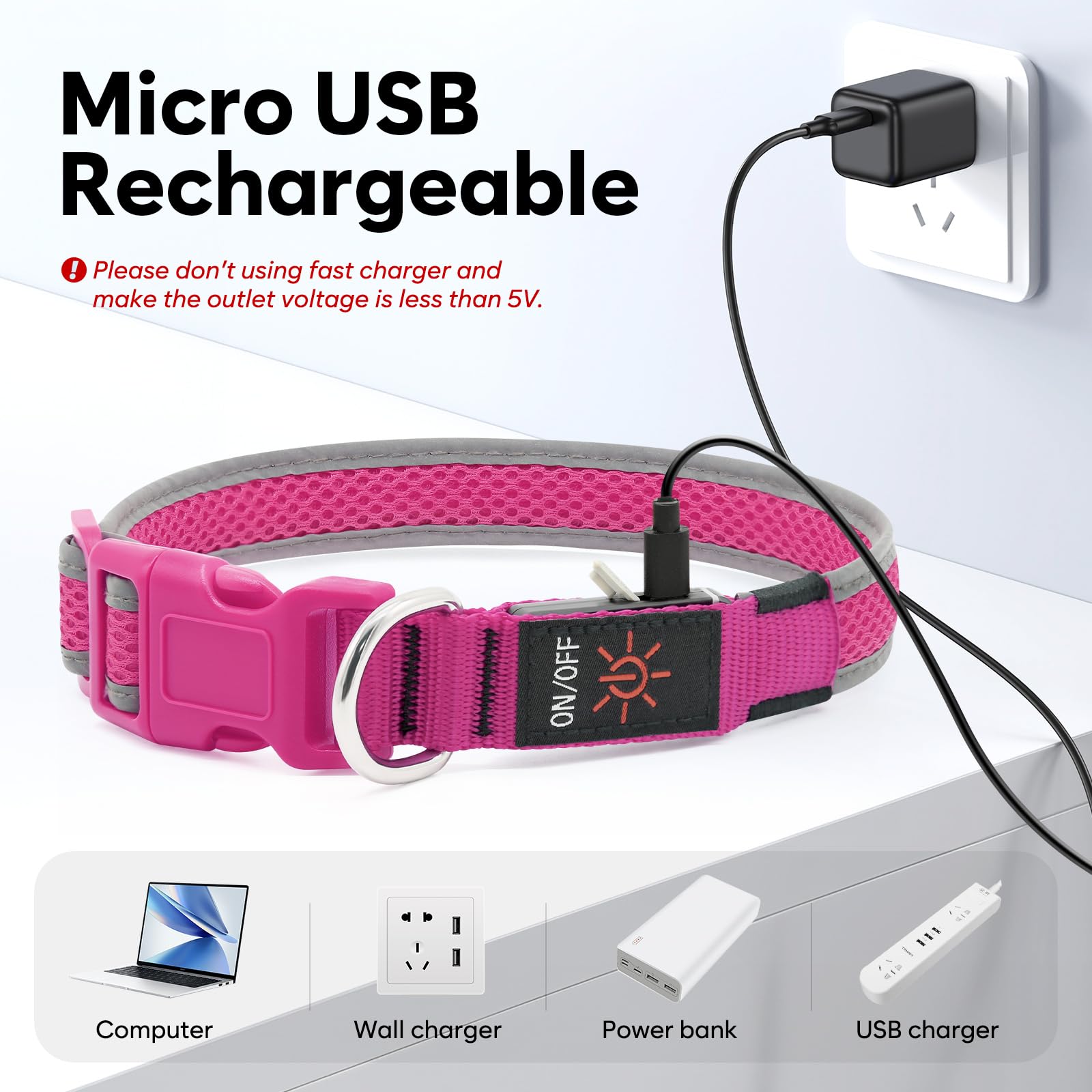 Flashseen LED dog collar uses lightweight nylon for comfortable wear