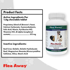 Flea Away bottle label emphasizes USA-made, natural ingredients.