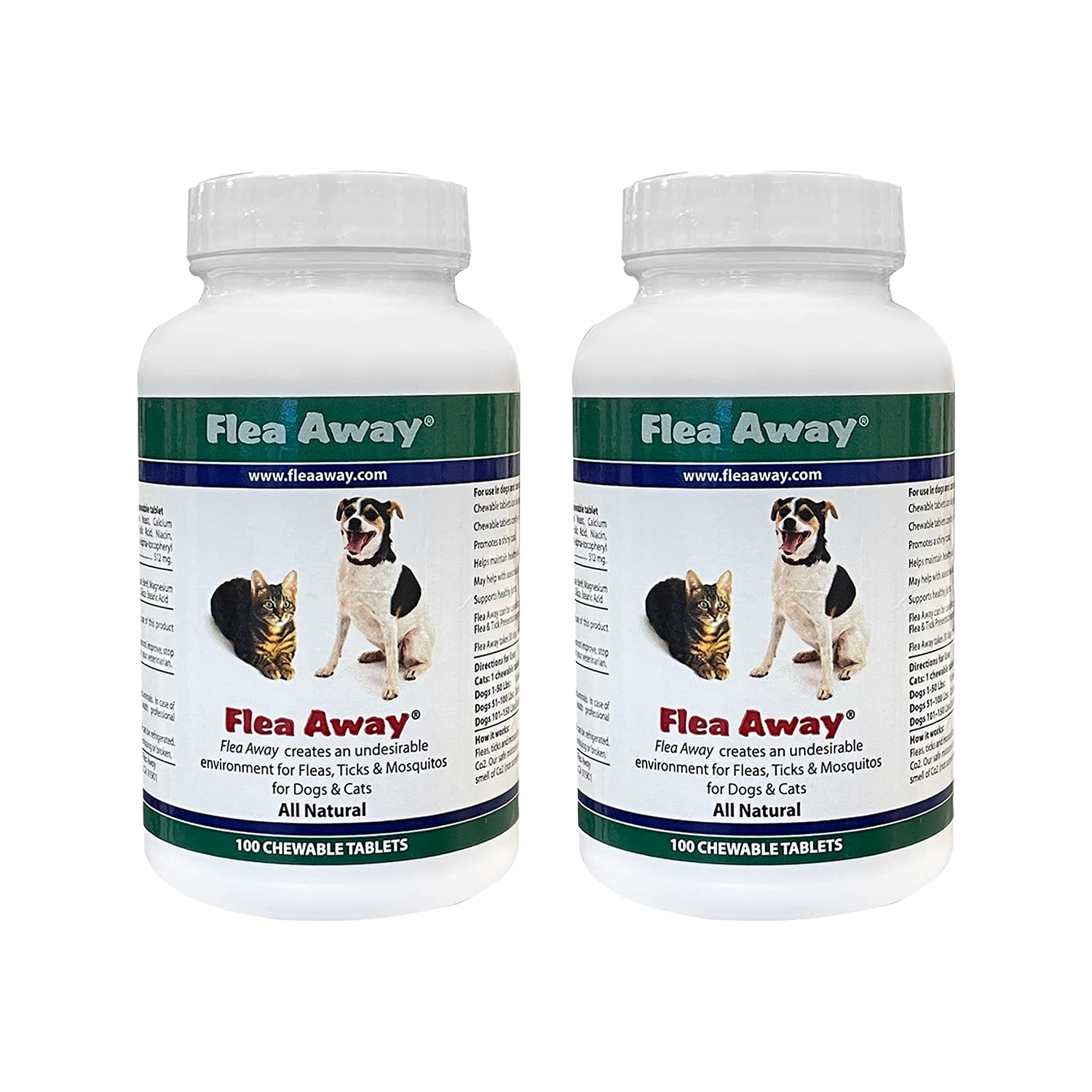 Flea Away front box with liver-flavored treats for pets.