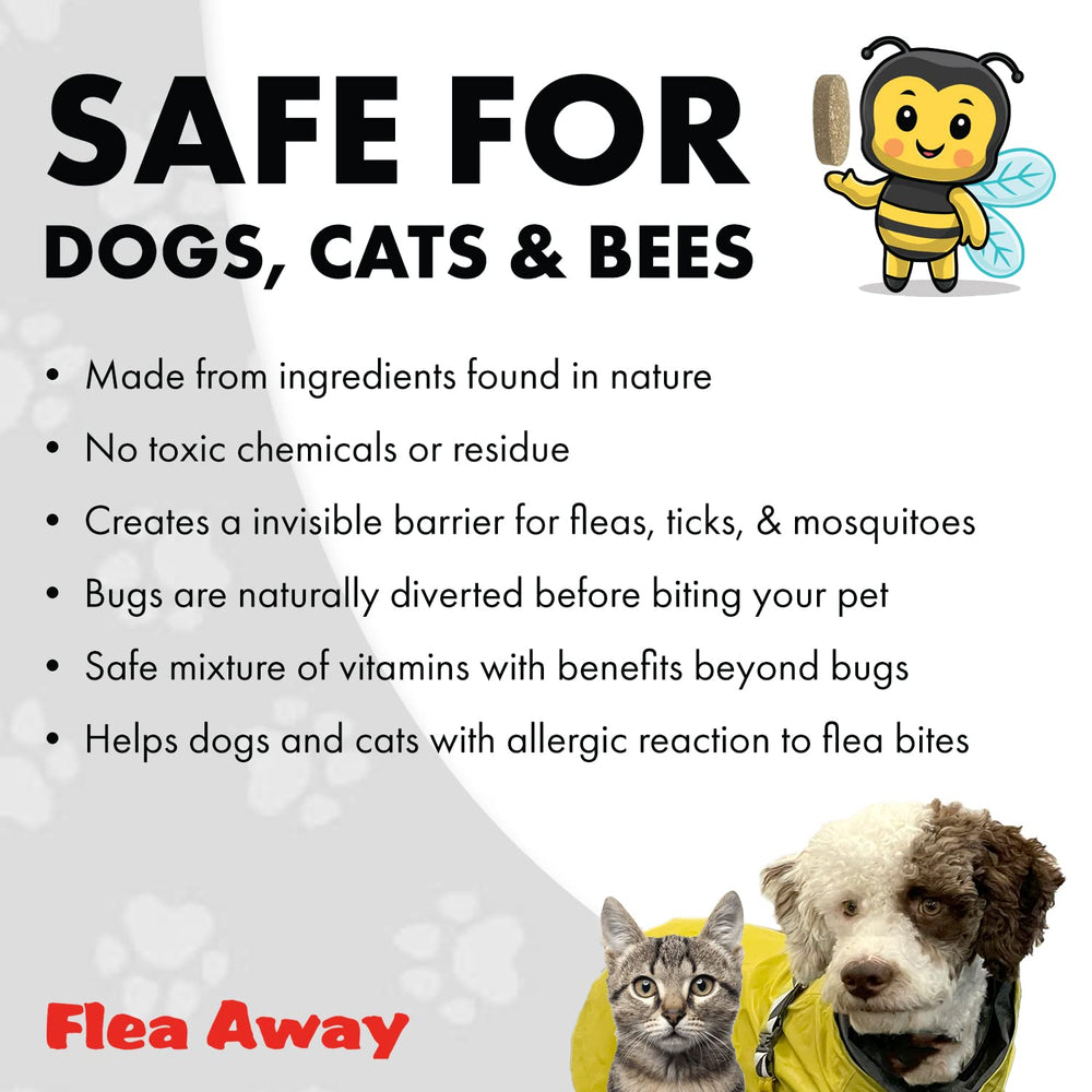 Flea Away tablets closeup showing liver flavor for easy chews.