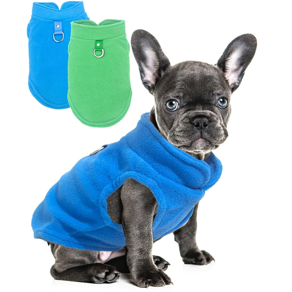 fleece-dog-sweater pink-purple two-piece set keeps small dogs warm on walks