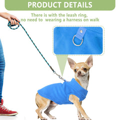 fleece-dog-sweater-leash-attachment-closeup shows sturdy D-ring for easy leash use
