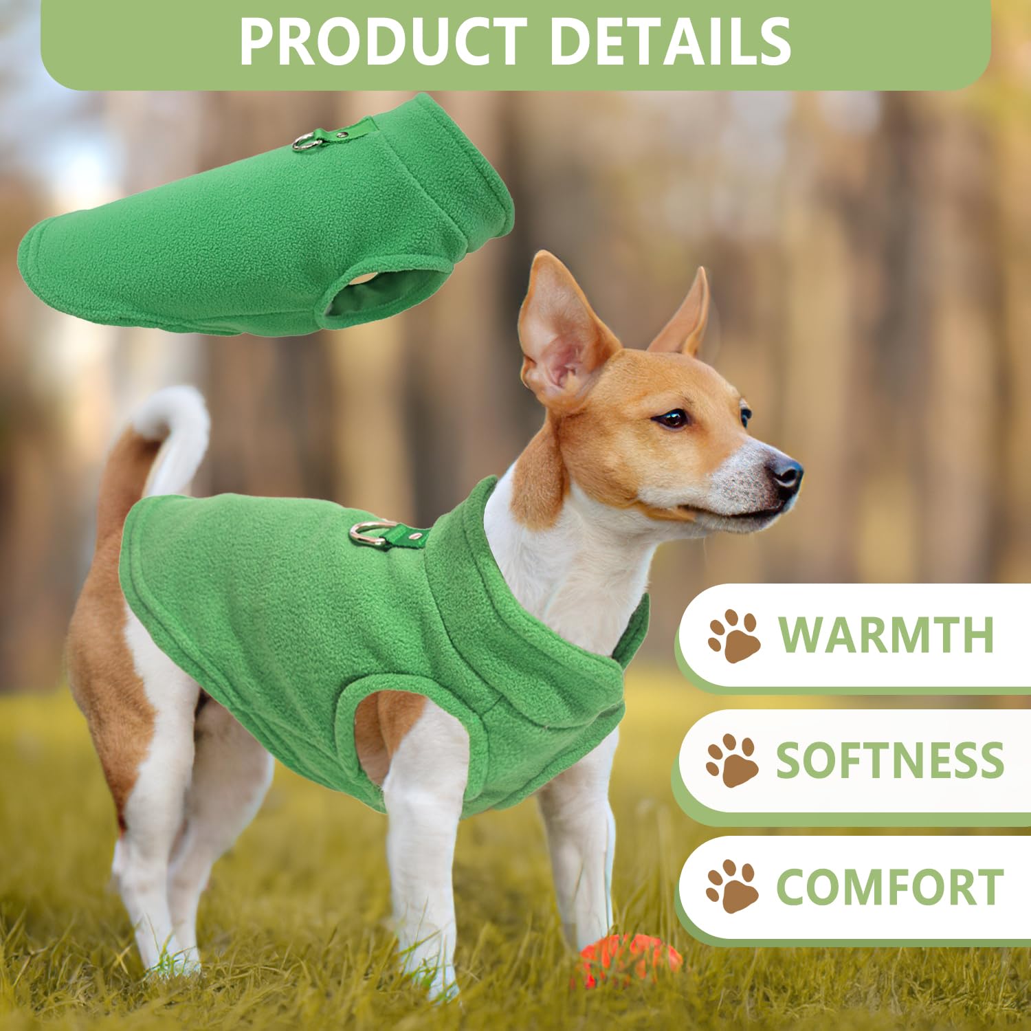 fleece-dog-sweater-turtleneck-closeup highlights soft fleece and non-choking design
