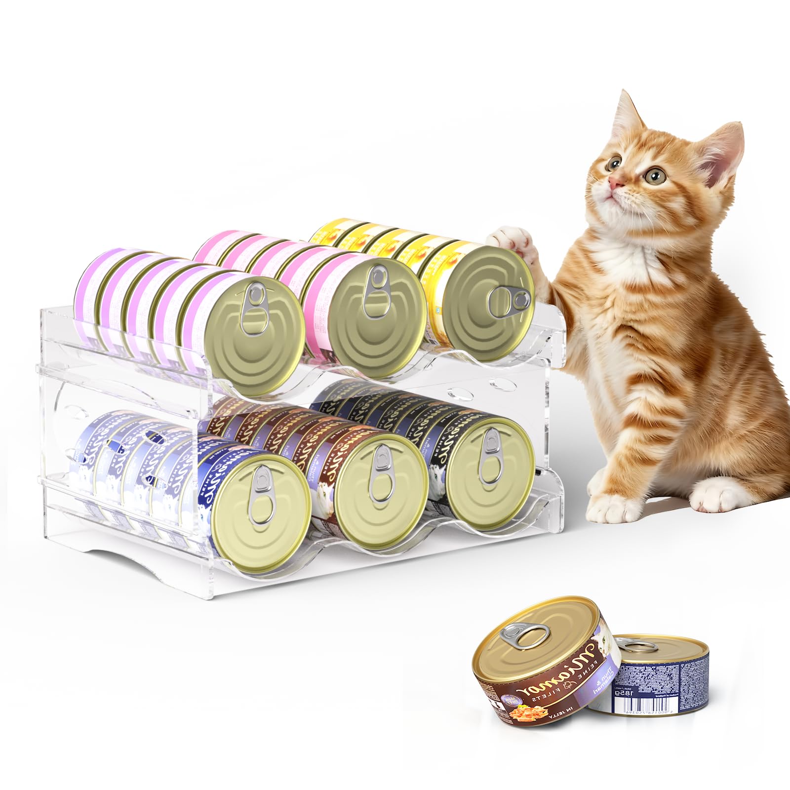 Flenpptly cat can organizer transparent front view shows cans for quick flavor selection
