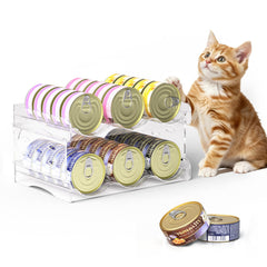 Flenpptly cat can organizer transparent front view shows cans for quick flavor selection