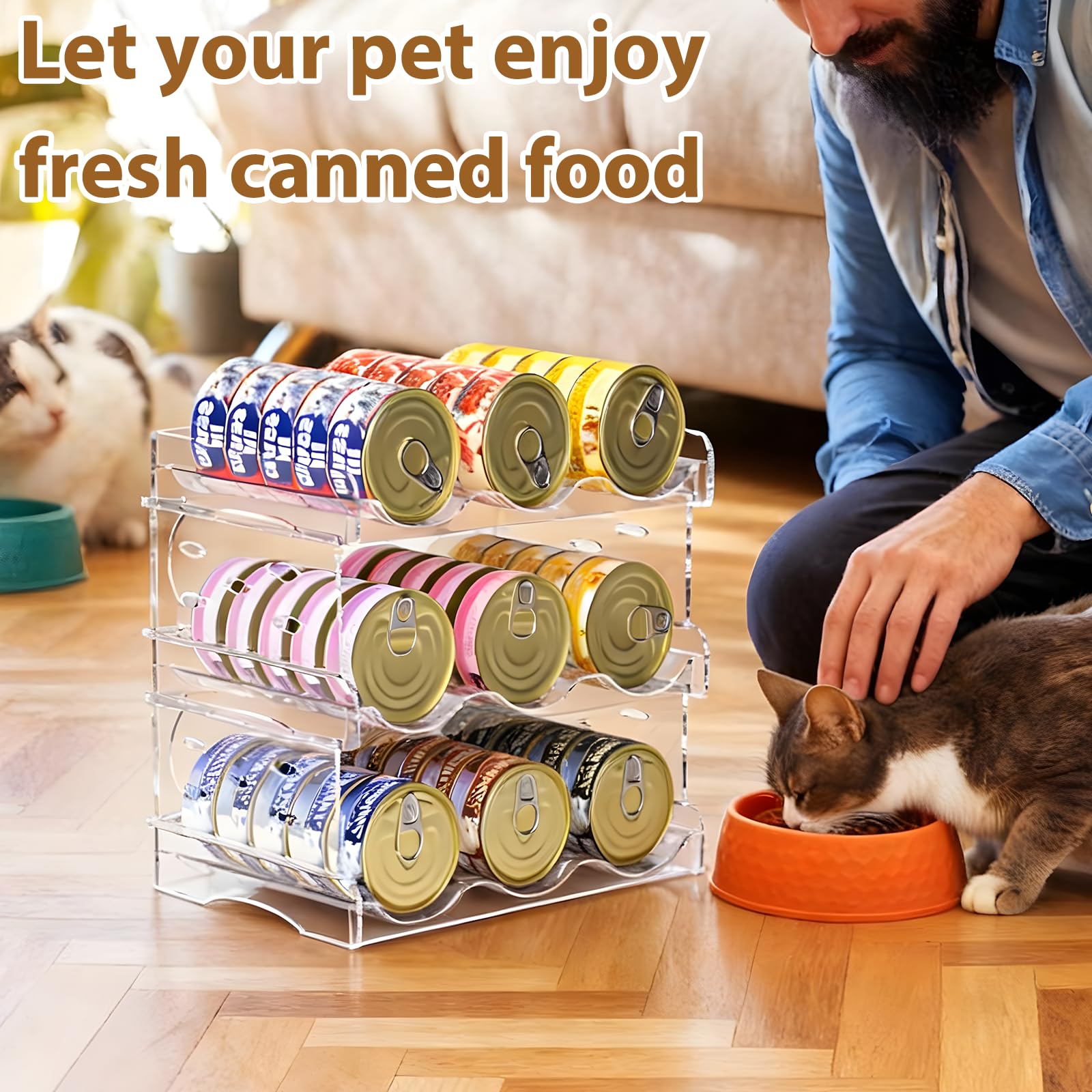 Flenpptly cat food can organizer detachable layers simplify reconfiguration for different storage needs.