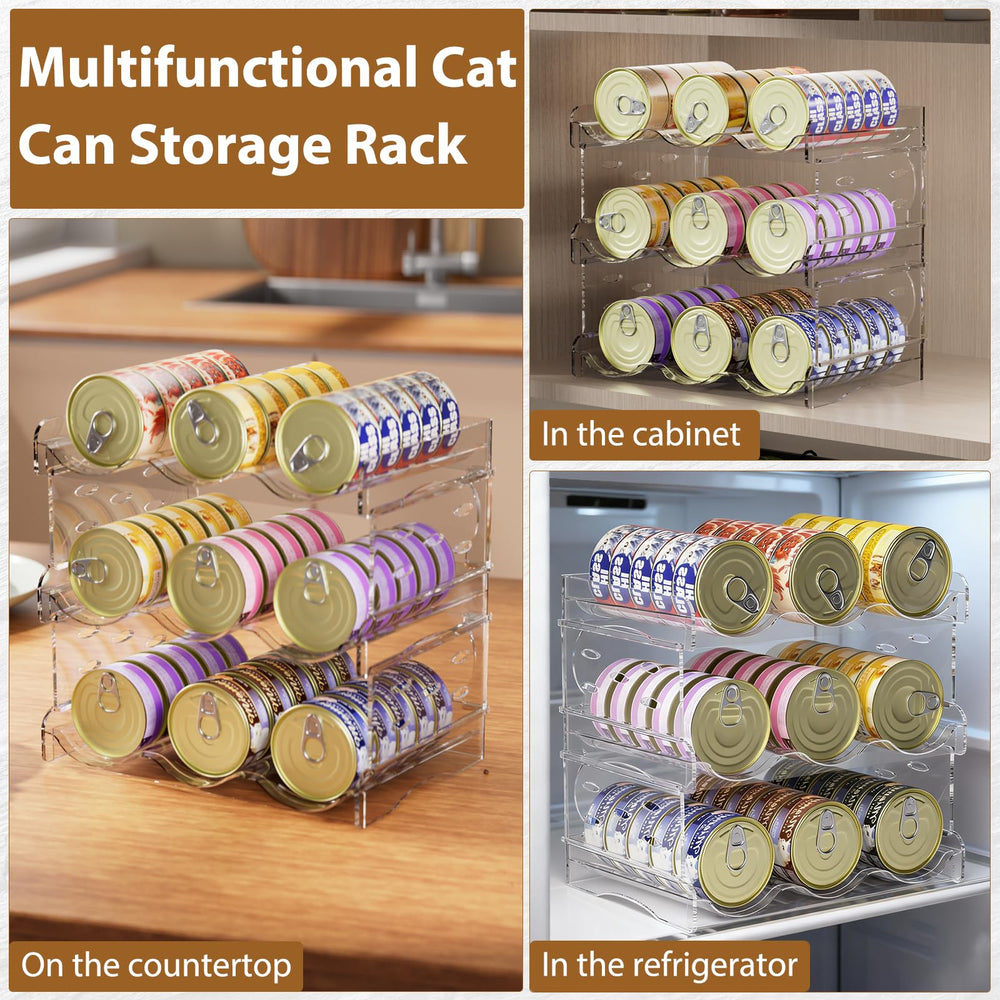 Flenpptly cat food can organizer multi-layer storage enables versatile placement in kitchen or fridge.