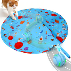 FLERDMAU interactive cat toy blue ball in motion for engaging prey-like play.