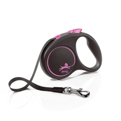 Flexi Black Design Tape Pink Small 5m retractable dog leash enables controlled walks for safe pet management.