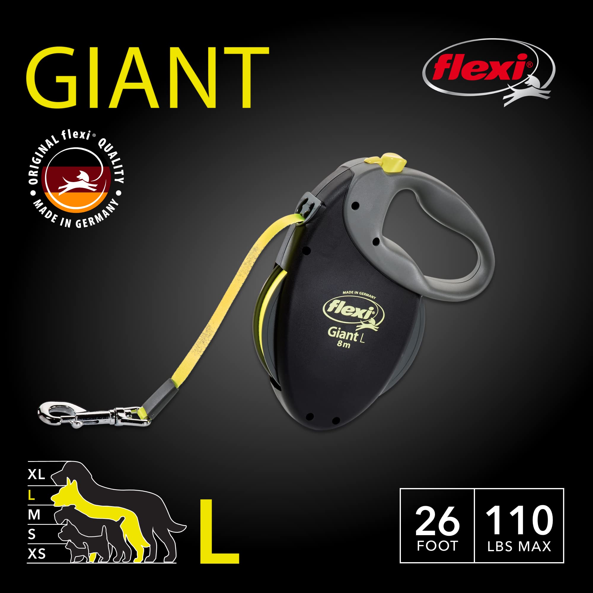 flexi giant tape retractable leash 26ft black brake button for quick stopping