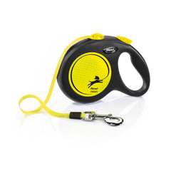 FLEXI Neon retractable leash with neon cord for safer nighttime visibility.