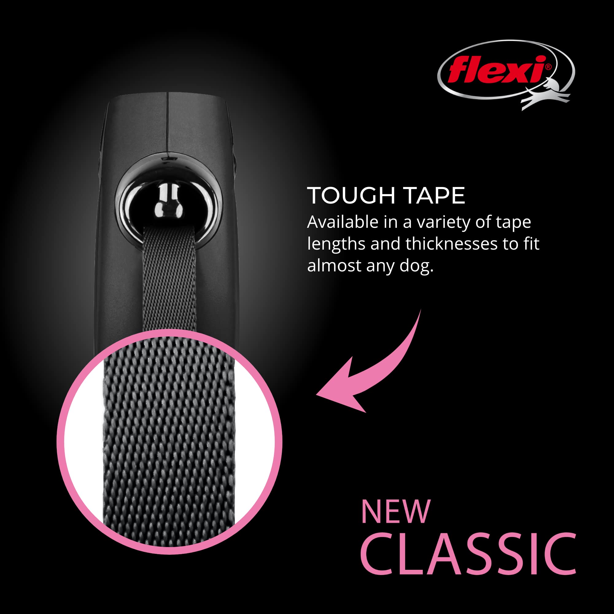 FLEXI New Classic 360° tape guidance reduces tangles during walks.