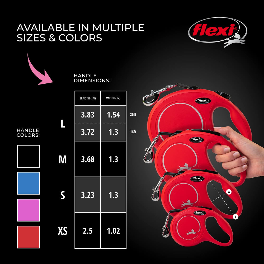 flexi New Classic cord-retractable leash with tangle-free guide for hassle-free walks.