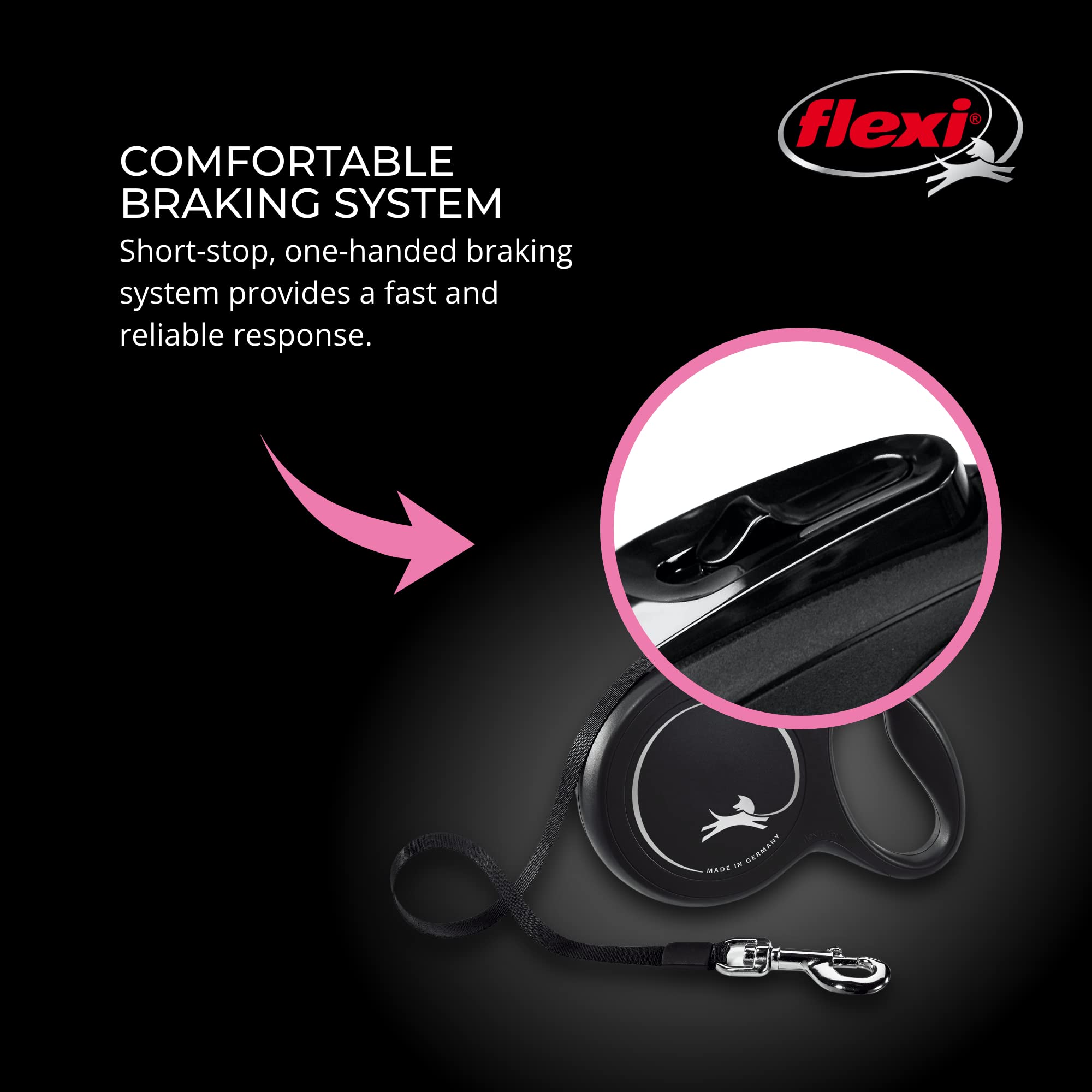 FLEXI New Classic medium-dog walking with 26 ft reach for relaxed exploration.