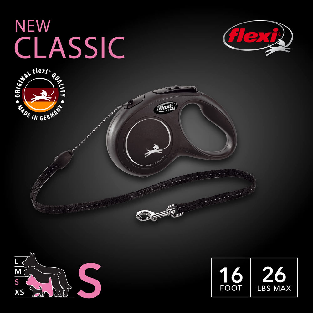 FLEXI New Classic small-dog leash 16ft tape option with ergonomic grip.