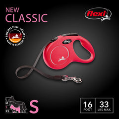 Flexi New Classic tape leash with ergonomic handle supports comfortable walks.