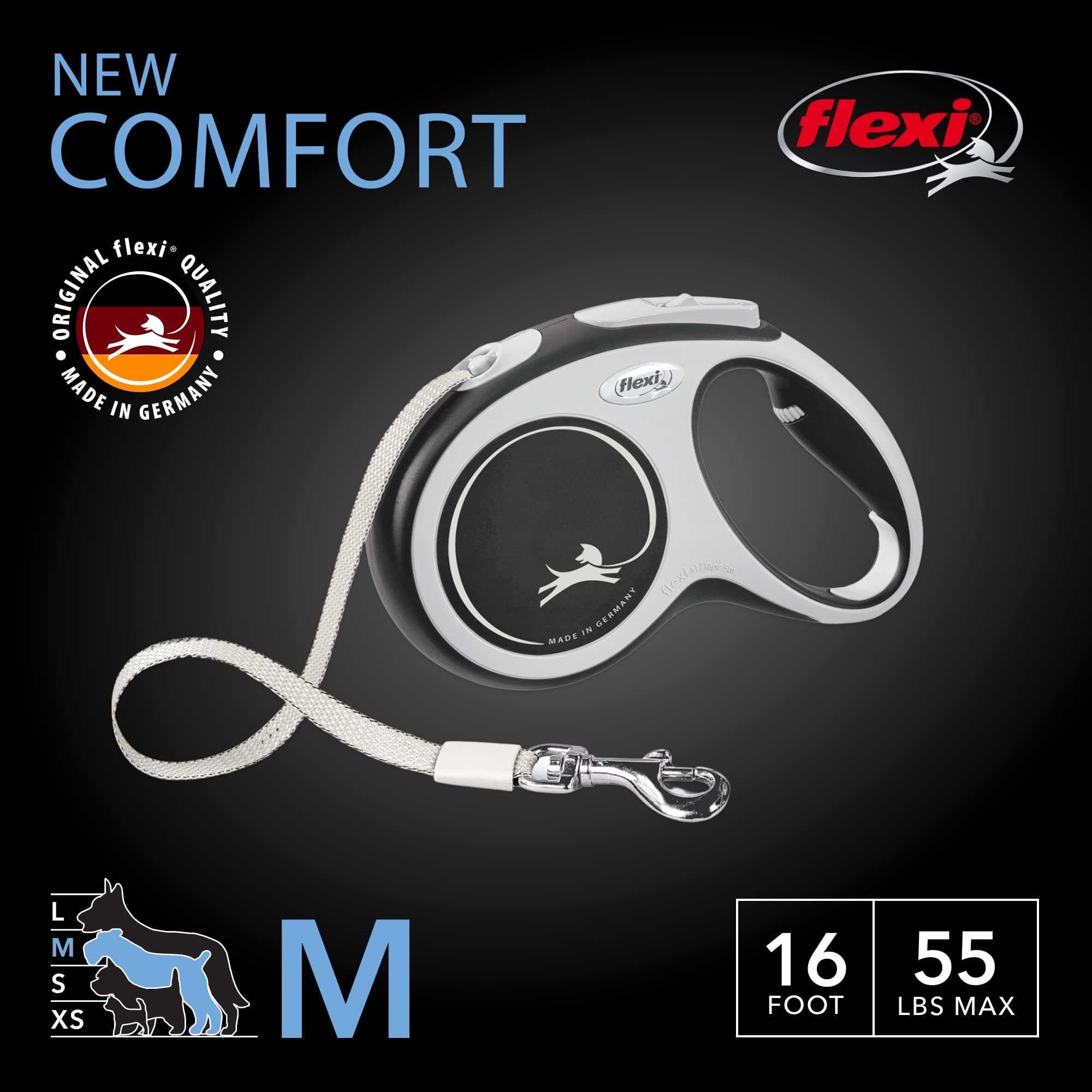 FLEXI New Comfort brake system closeup enabling precise one-handed control during walks.