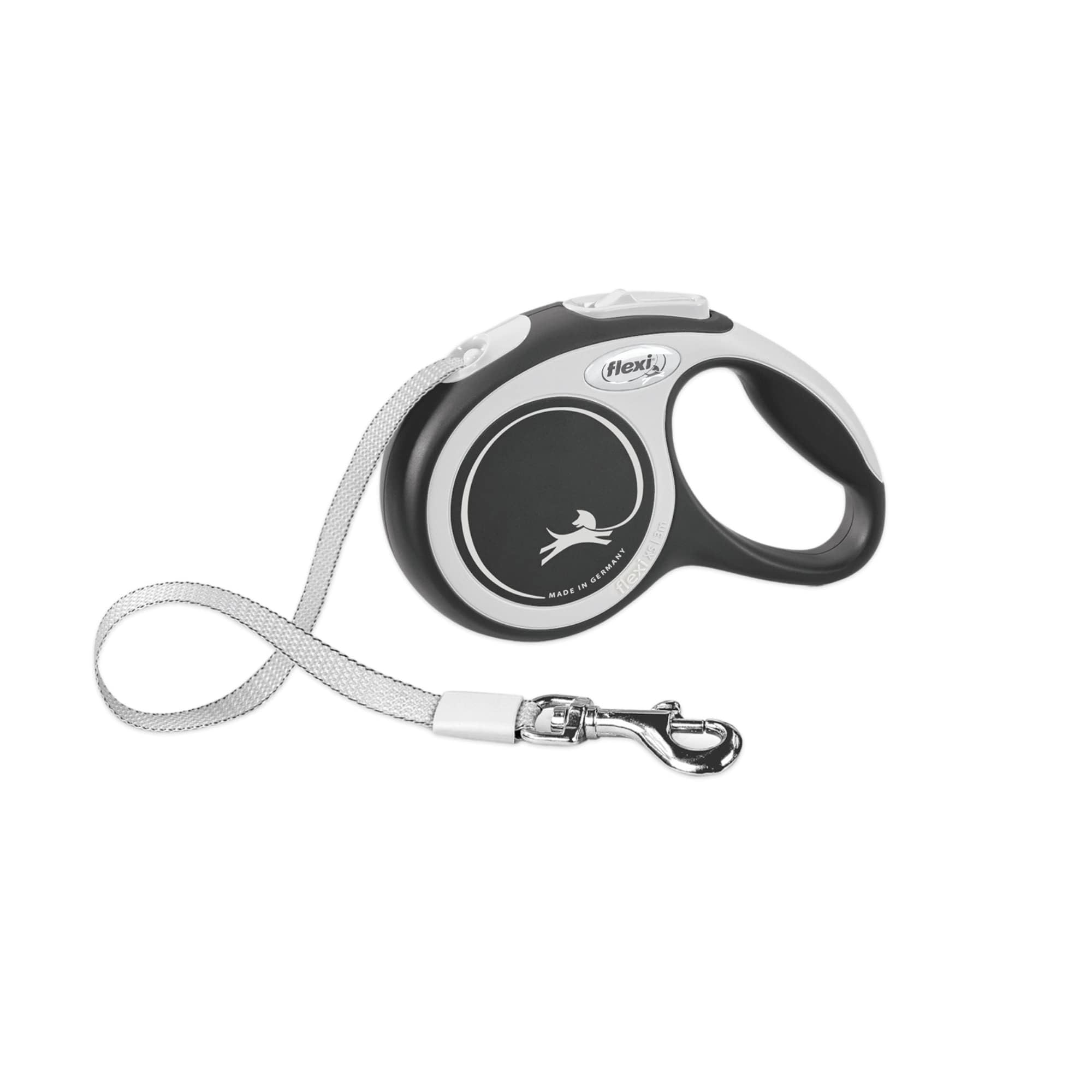 FLEXI New Comfort tape leash 16ft grey-black extended for smooth, tangle-free walks.