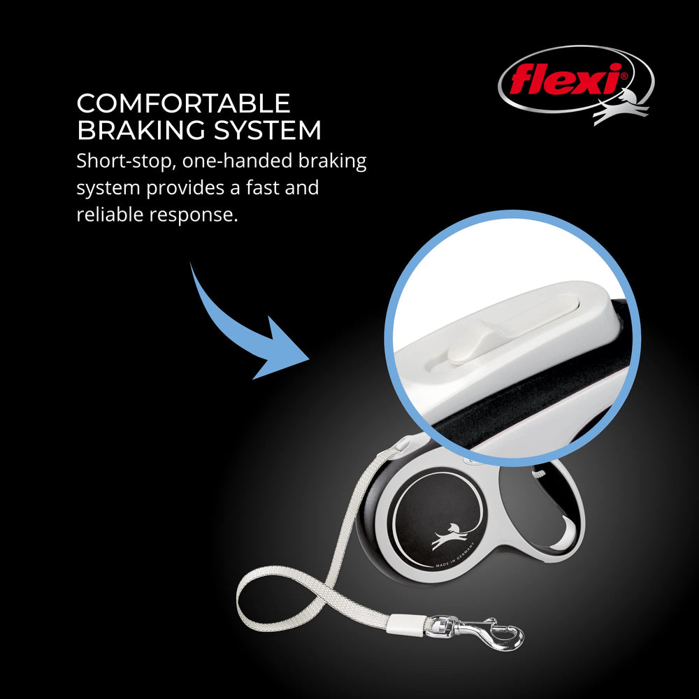 FLEXI New Comfort Tape Leash black-grey-handle with ergonomic grip.