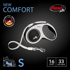 FLEXI New Comfort Tape Leash extended 16ft showing smooth extension for freedom.