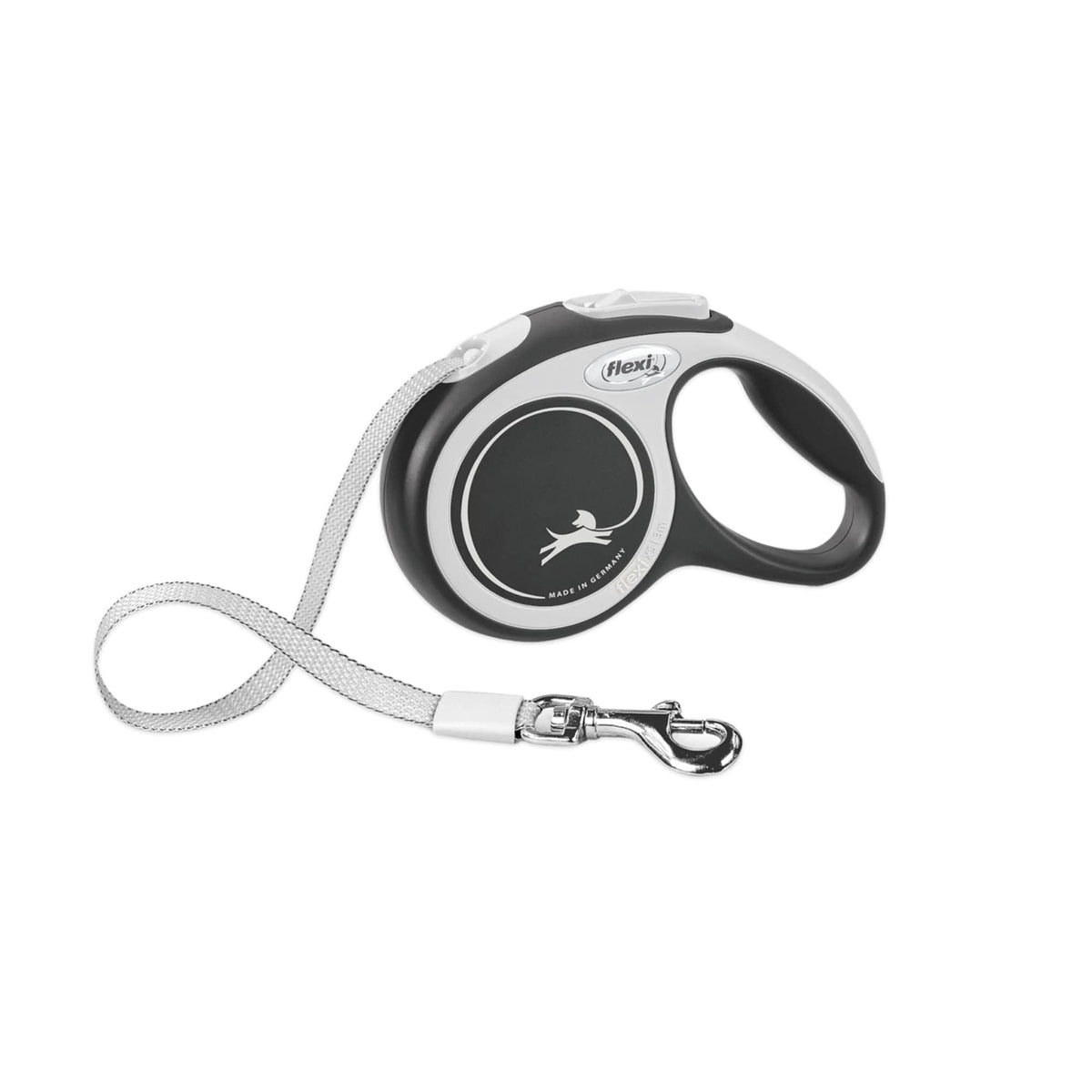 FLEXI New Comfort Tape Leash gray-black front view for controlled daily walks.