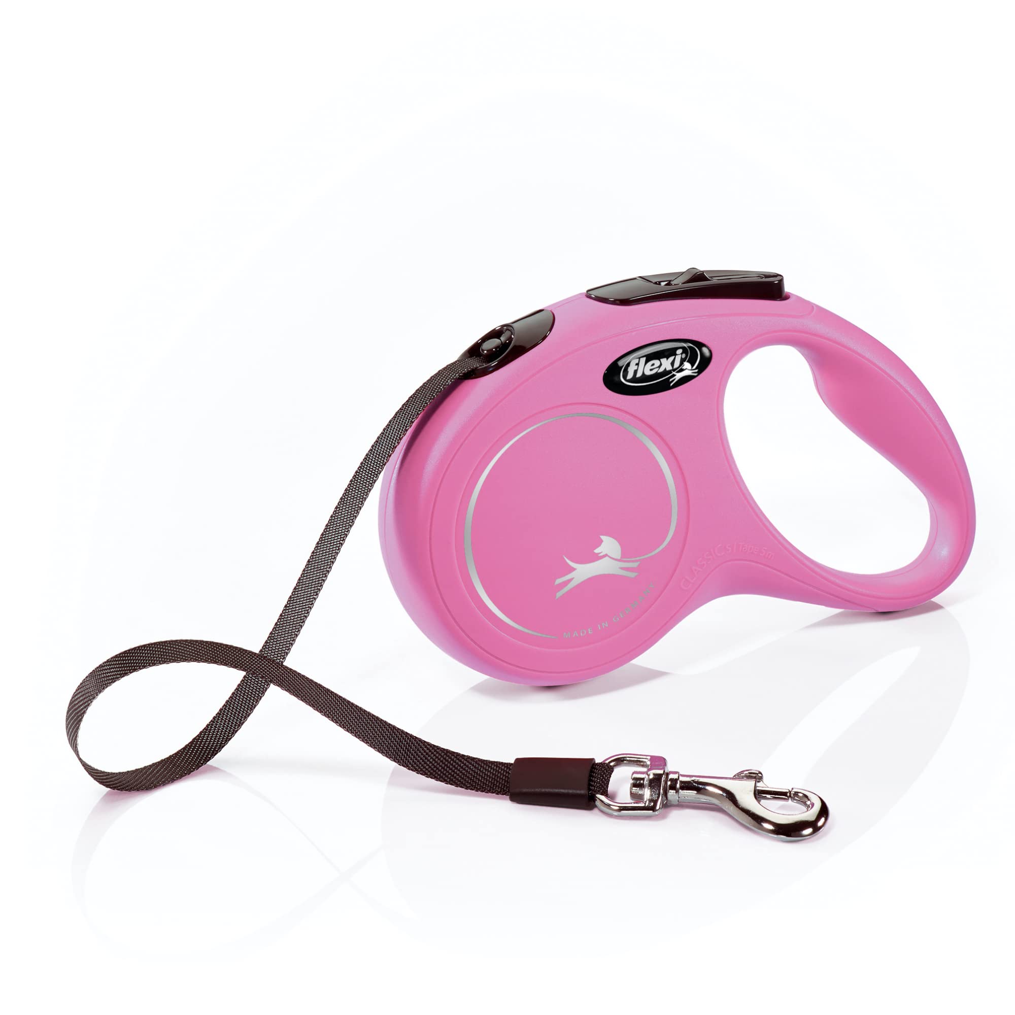 FLEXI Nueva Clásica rosa: correa retráctil para perros pequeños con freno de una mano.