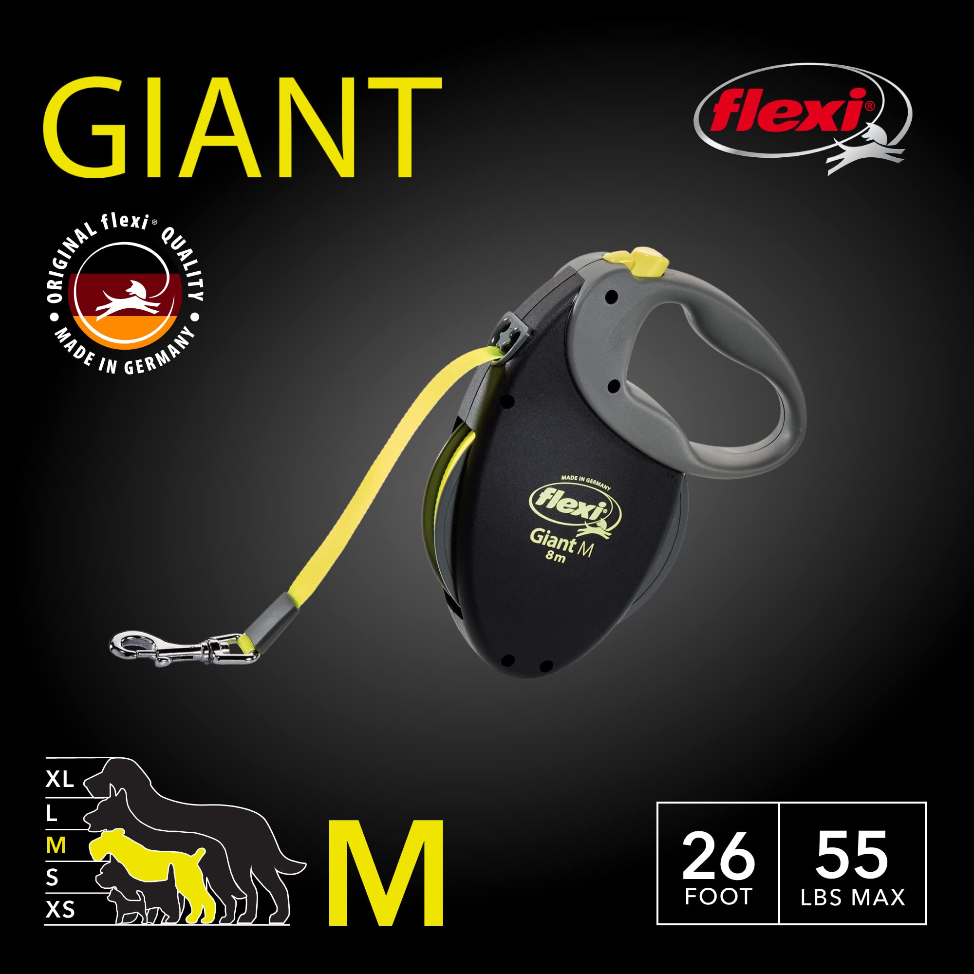 Flexi leash showing one-handed brake control for easy stopping.