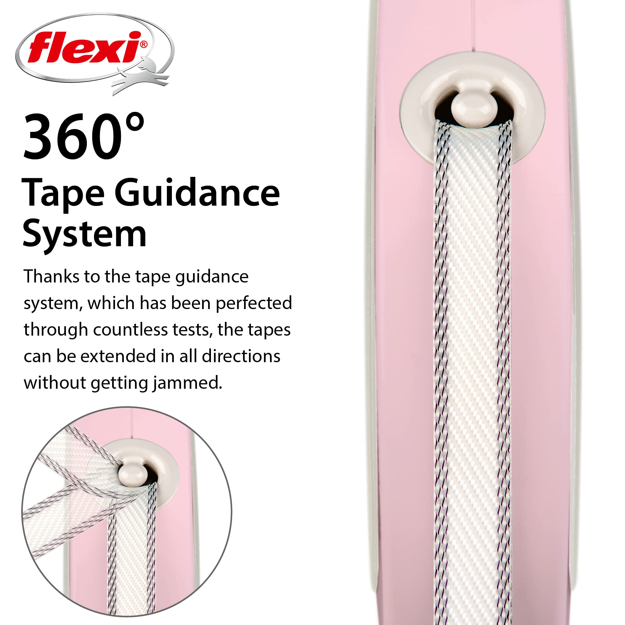 FLEXI Tape Leash pink rose tangle-free design during a walk.