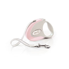 FLEXI Tape Leash pink rose extended view showing controlled freedom for small dogs.
