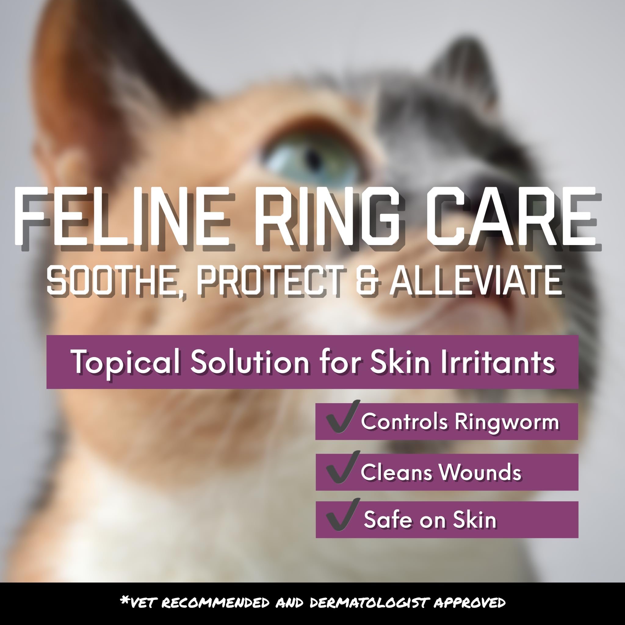 Closeup of FlexTran label on Feline Ring Care bottle