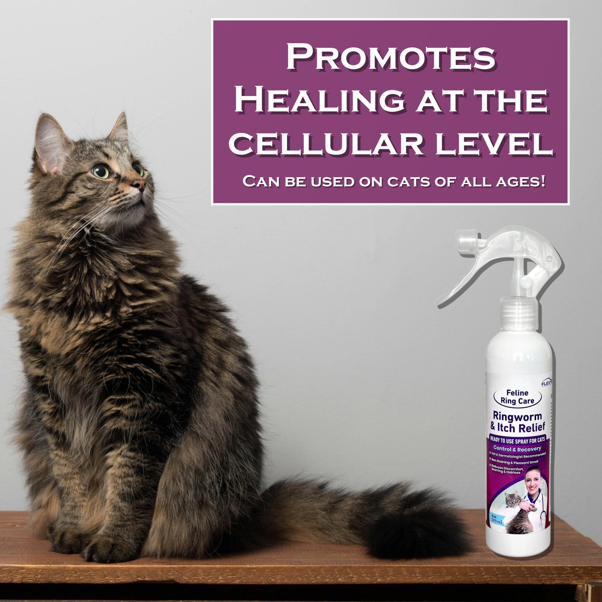 FlexTran Feline Ring Care wound cleansing and healing support on fur.