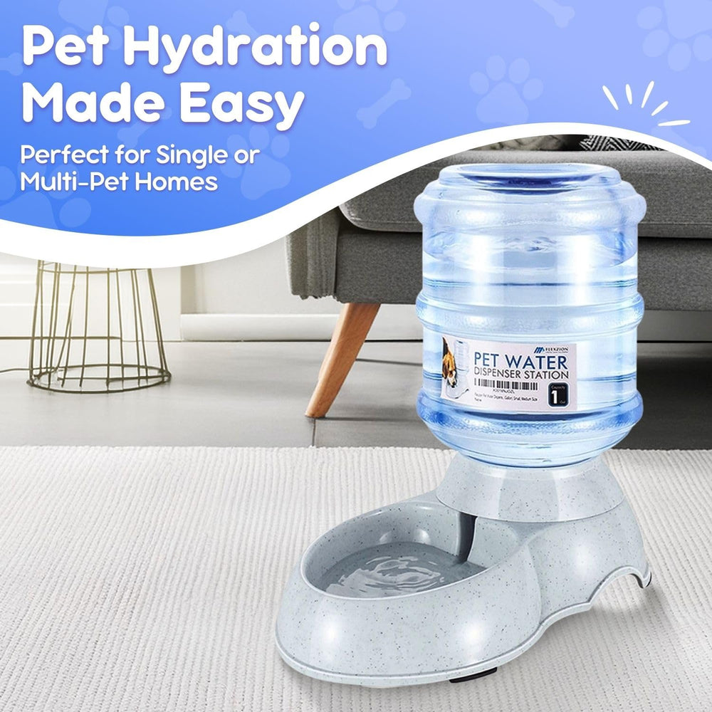 Flexzion gravity-fed pet water bowl showing steady water flow.