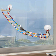 FlidRunest suction cup wooden bird perch on window for sunbathing and viewing.