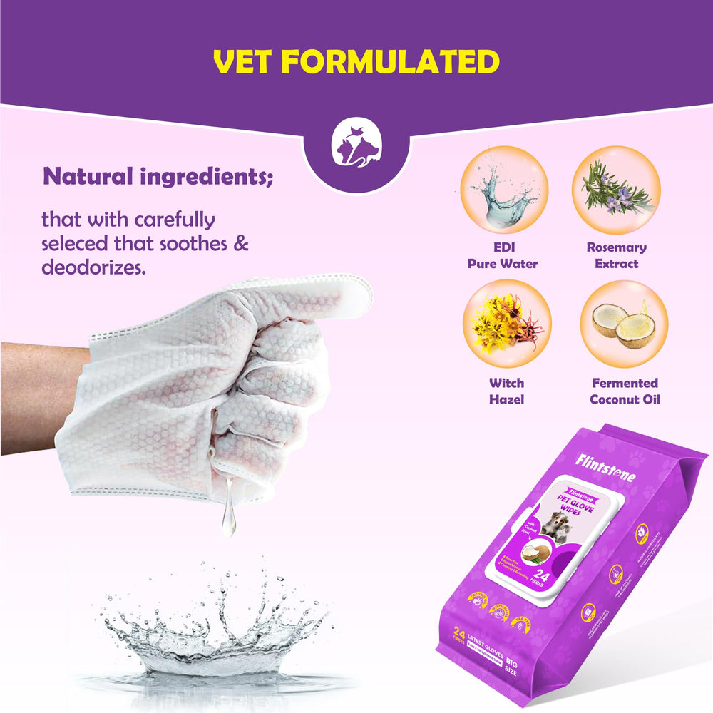 Flintstone dog wipes hand-application close-up shows non-slip grip for easy cleaning.