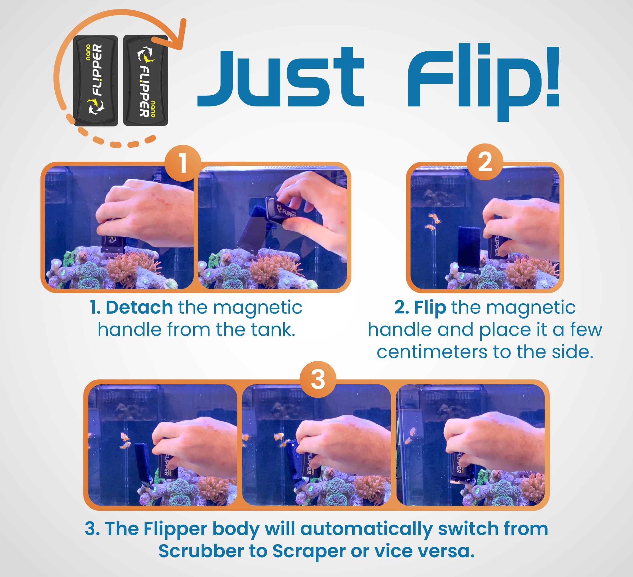 FL!PER 2-in-1 design combines scrubber and blade for efficient cleaning
