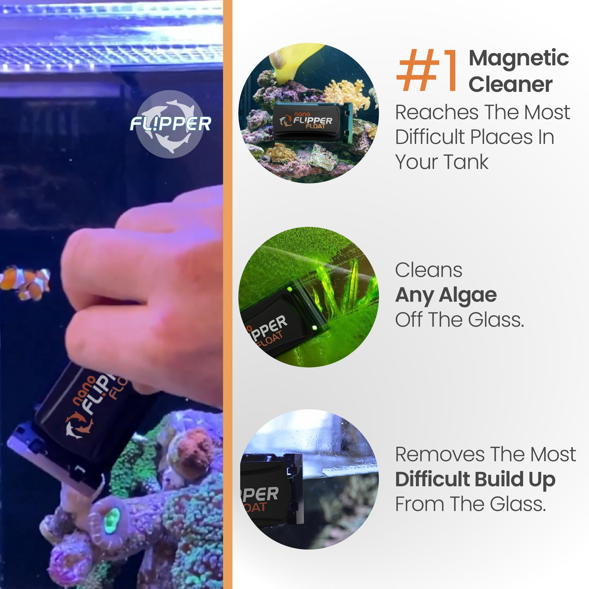 FL!PER cleaner works in both saltwater and freshwater tanks for versatile use