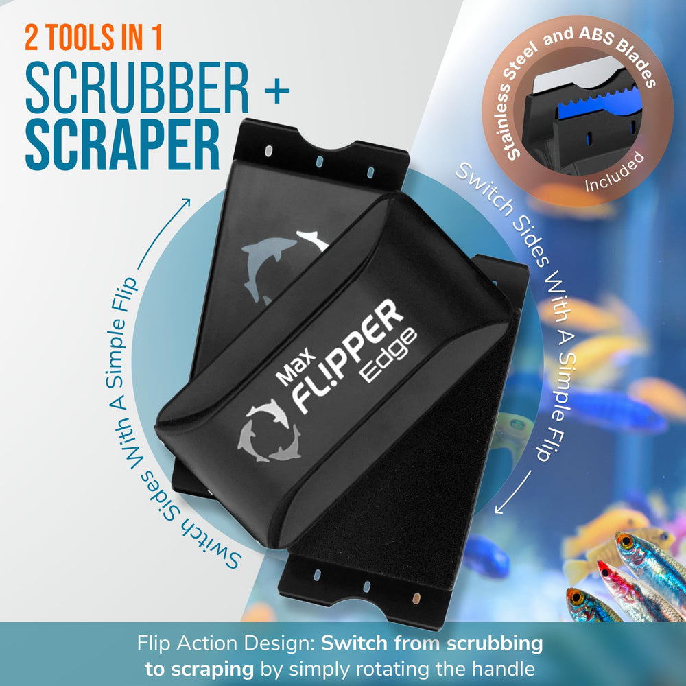 FL!PPER Edge Max scraper working on glass and acrylic surfaces for algae removal.